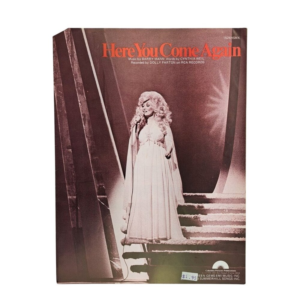 Vintage Dolly Parton Here You Come Again Sheet Music 1977 Mann Lyrics Weil Icon